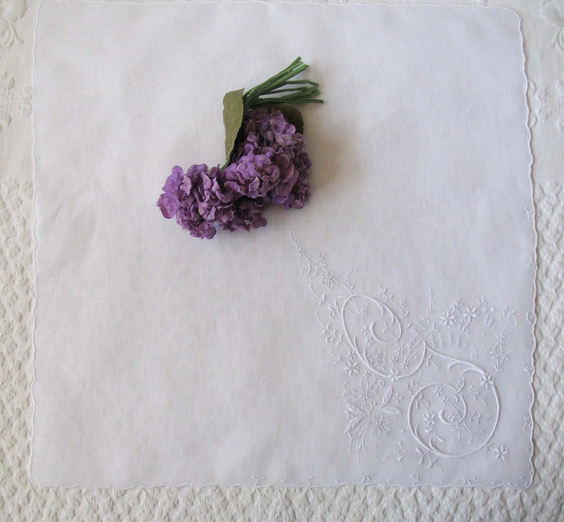 Vintage White Hanky G Initial Monogram Madeira Embroidery Wedding Keepsake Remembrance Heirloom  Handkerchief  Free Ship  US  WhenRosesBloom