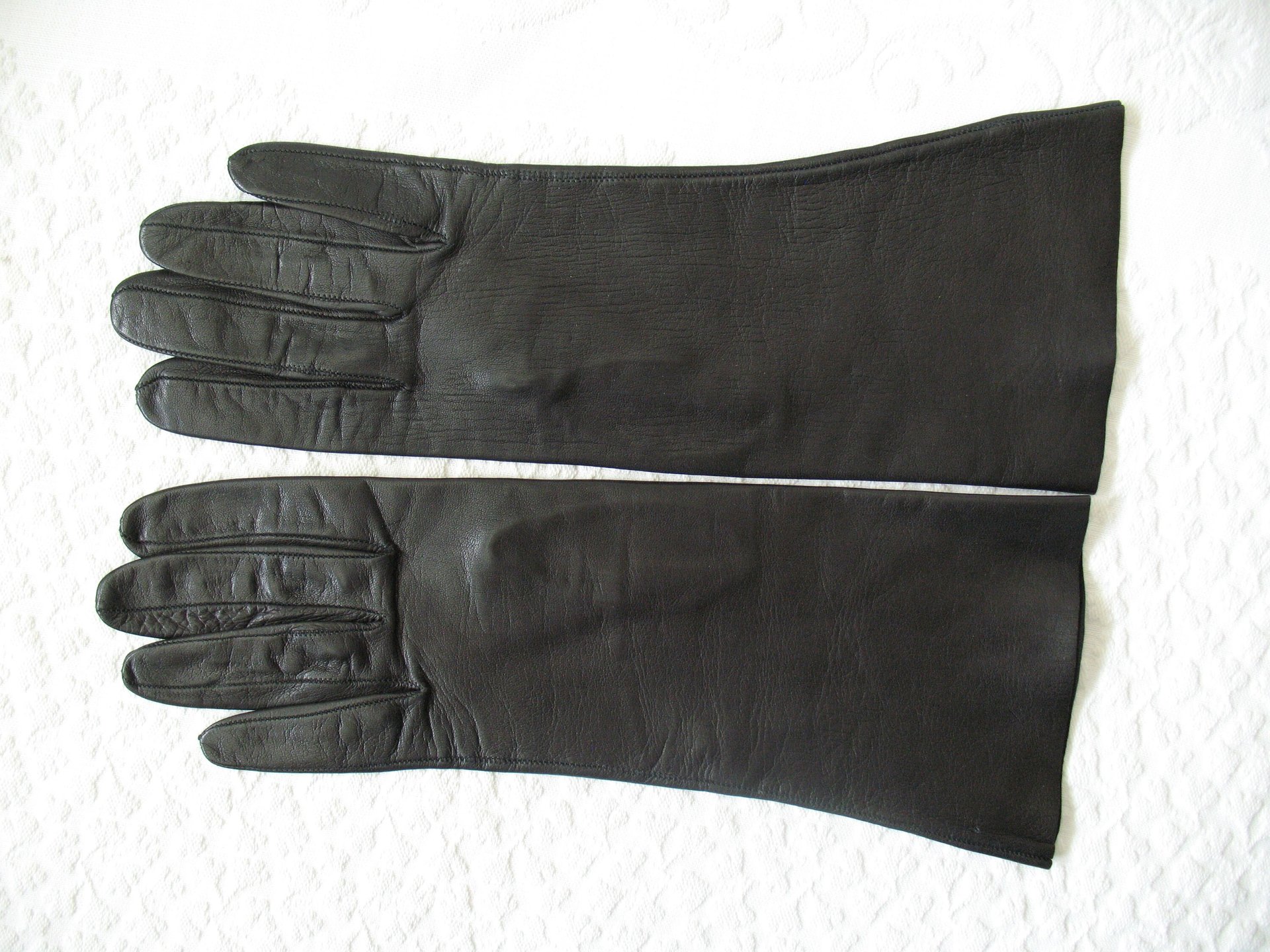 Vintage Gloves Black Kid Leather Matinee Mid Century Style NOS Lg Size Downton Miss Fisher Steampunk Cosplay Free  Ship USA   WhenRosesBloom