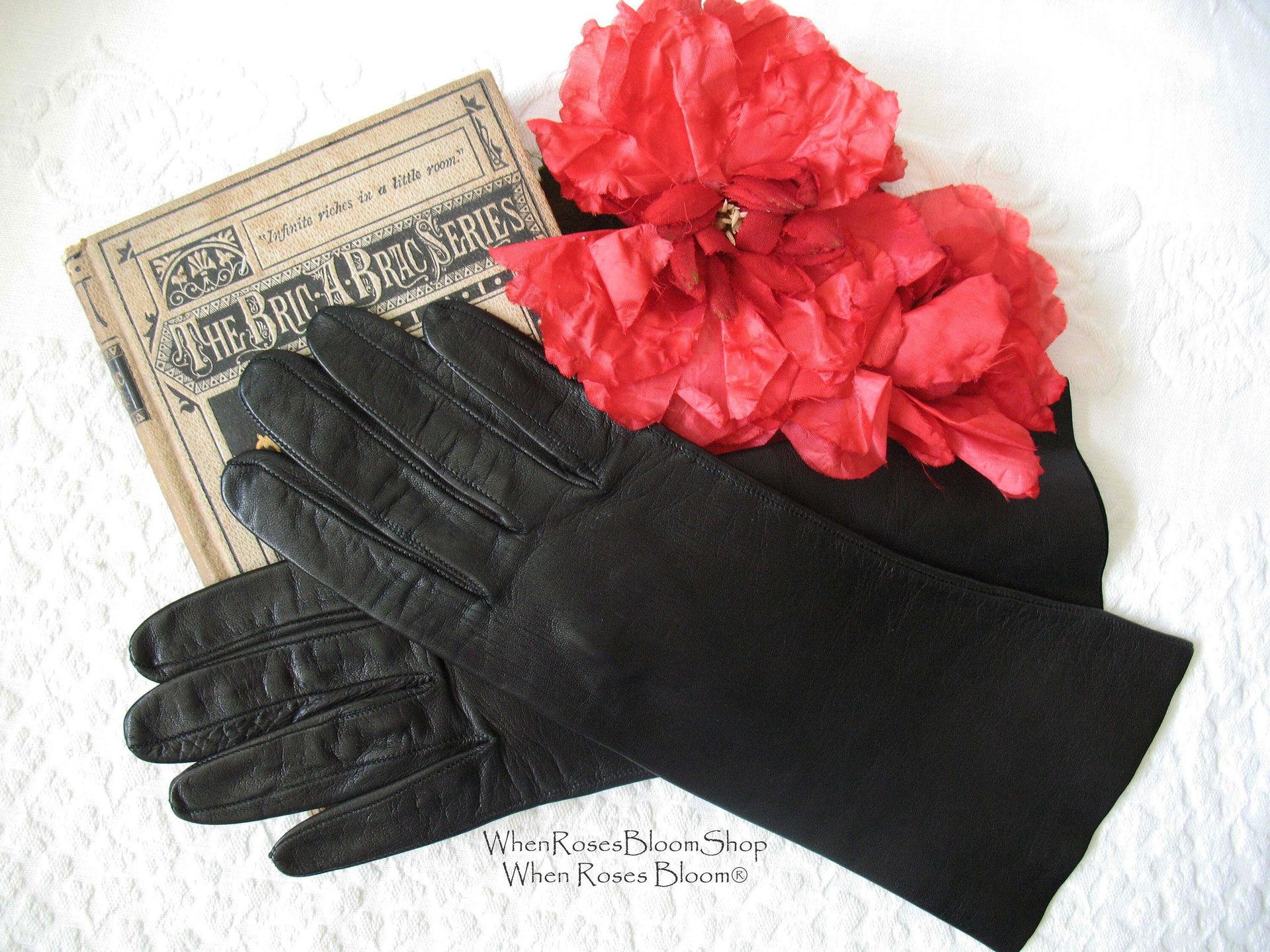 Vintage Gloves Black Kid Leather Matinee Mid Century Style NOS Lg Size Downton Miss Fisher Steampunk Cosplay Free  Ship USA   WhenRosesBloom