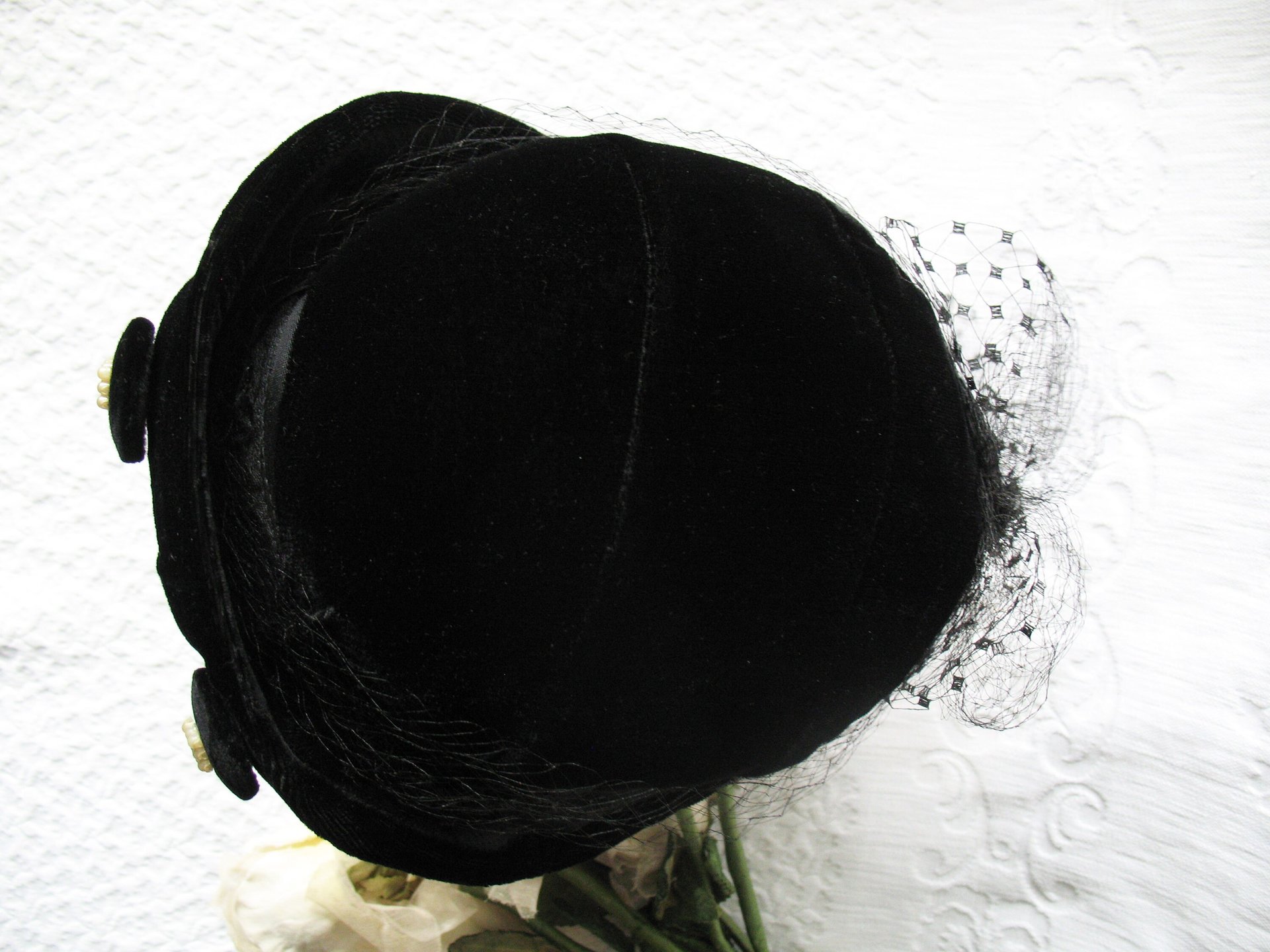 Black Velvet Hat 1950's Vintage Miss Fisher Downton Abbey Cosplay Mid Century Royal Style WhenRosesBloom