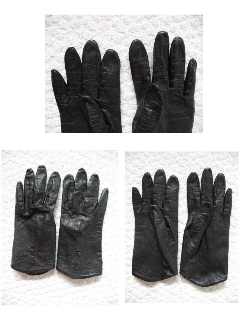 Vintage Gloves Black Leather Retro Mid Century Tea Party Elegant Steampunk Downton Miss Fisher Cosplay Free Ship in US When Roses Bloom