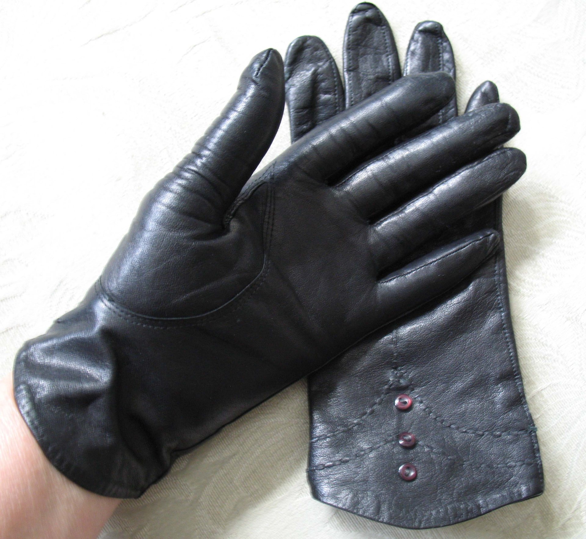 Vintage Gloves Black Leather Retro Mid Century Tea Party Elegant Steampunk Downton Miss Fisher Cosplay Free Ship in US When Roses Bloom