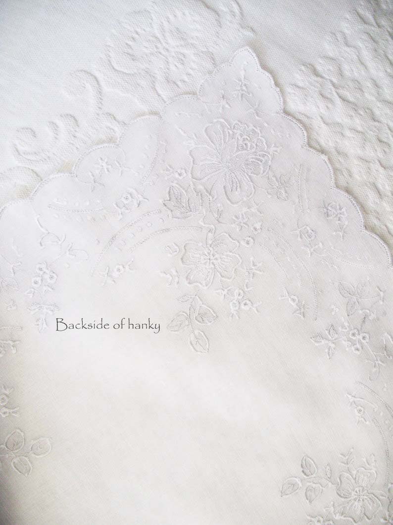 Vintage Madeira Hanky  Wedding Keepsake Mother of the Bride Remembrance Heirloom NOS Fancy Floral Embroidery  FREE Ship  US  WhenRosesBloom