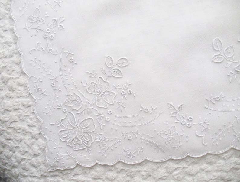 Vintage Madeira Hanky  Wedding Keepsake Mother of the Bride Remembrance Heirloom NOS Fancy Floral Embroidery  FREE Ship  US  WhenRosesBloom