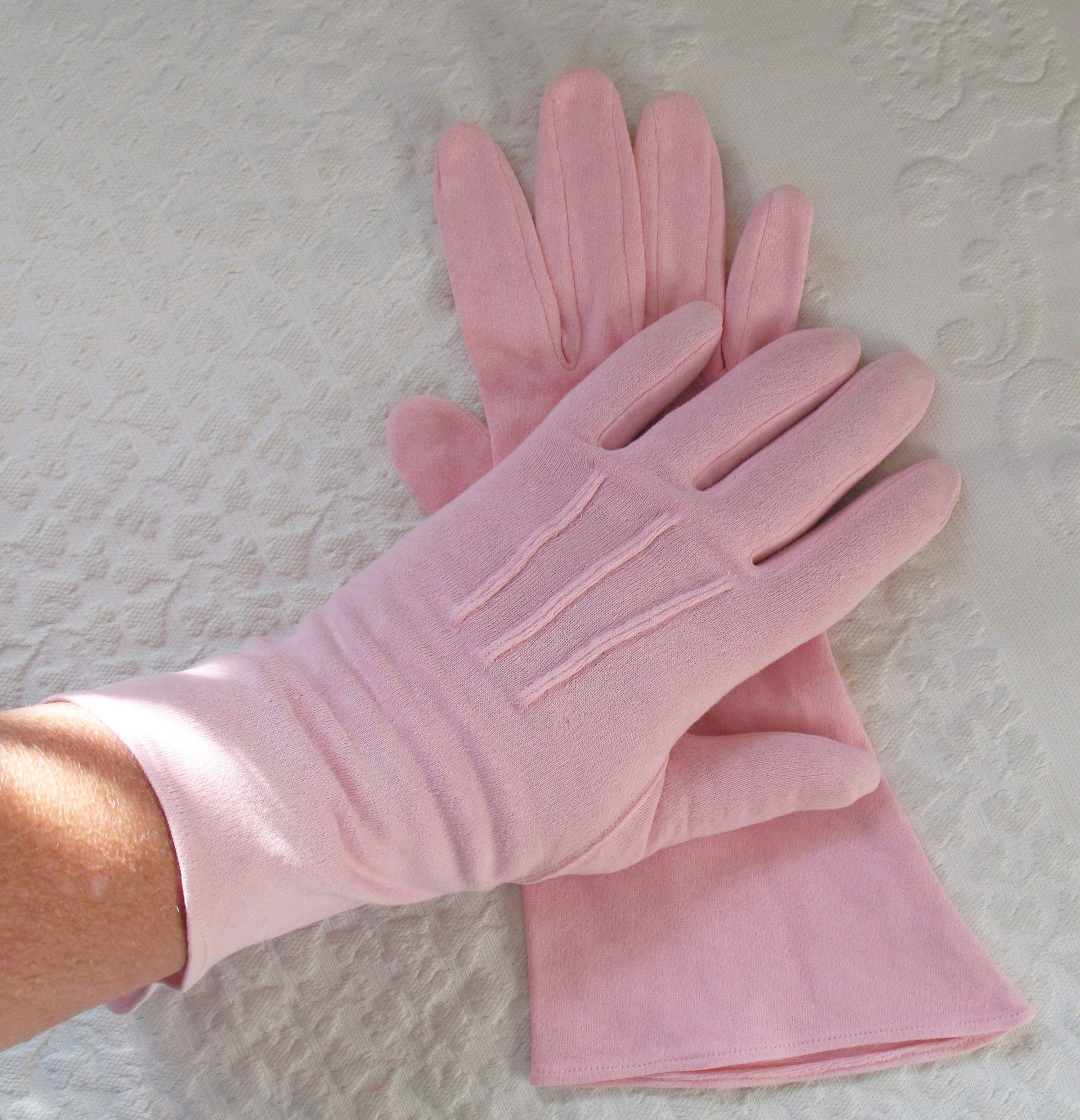 Pink Gloves Sz 6 1/2 Vintage Matinee Wedding Tea Retro Mid Century Bridal Downton Jane Austen Dress Cosplay Free Ship  US When Roses Bloom