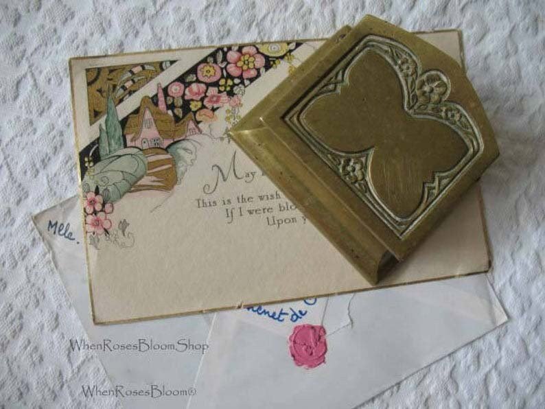 Vintage Stamp Box Decorative Desk Gift Bronze Art Nouveau Art Deco Arts Crafts Butterfly Antique Office Library Decor  WhenRosesBloom