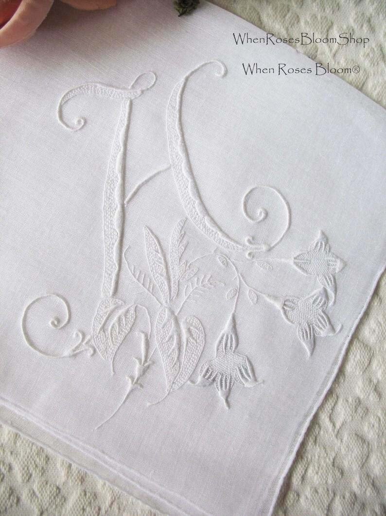 Vintage Madeira Hanky H Initial Monogram Wedding Keepsake Gift Handkerchief Remembrance Romantic Heirloom  Free Ship US WhenRosesBloom