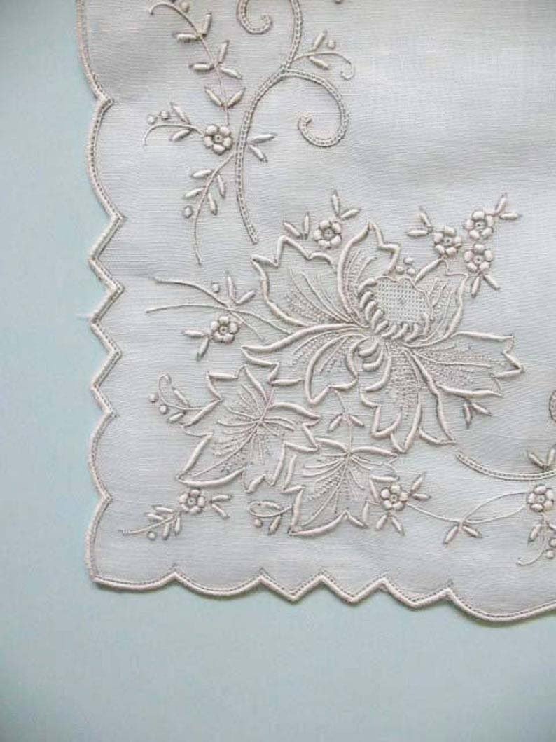 Vintage Madeira Hanky Antique Ornate Heirloom Wedding Keepsake Remembrance Heirloom Embroidery Free Ship  US  WhenRosesBloom