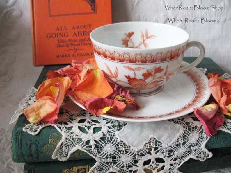 Vintage Teacup Orange Floral Limoges Haviland Shangai Shabby Chic Gentleman Man Tea Birthday Shower Girlfriend Wife Gift WhenRosesBloom