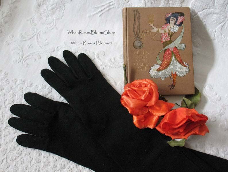 Vintage Black Gloves Size 6 Opera Debutante Downton Lady Mary Steampunk Cosplay Titanic Miss Fisher Vegan Free Ship USA   WhenRosesBloom