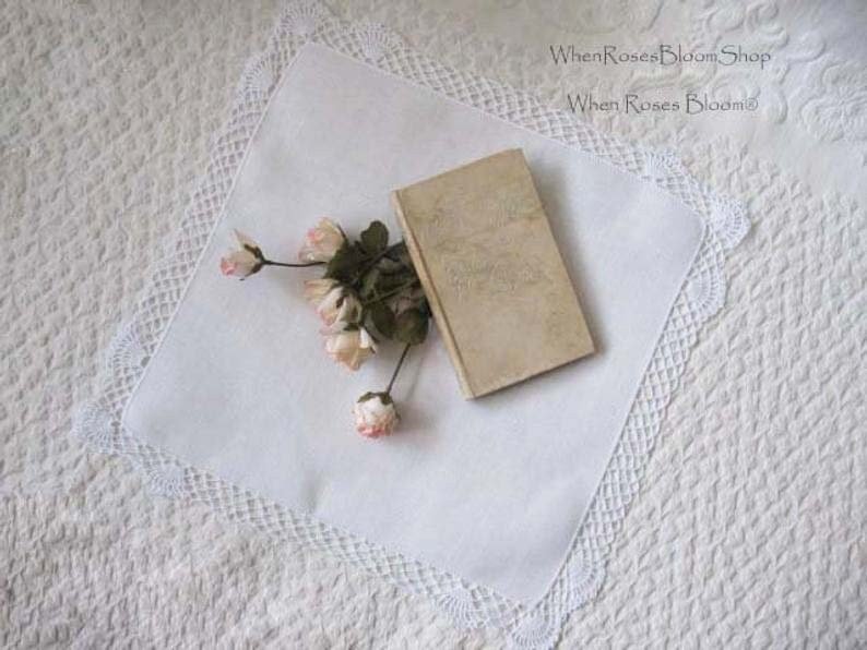 Vintage White Hanky Crochet Lace Wedding Heirloom Classic Keepsake  Remembrance Handkerchief Baby Gift   Free shipping in US  WhenRosesBloom
