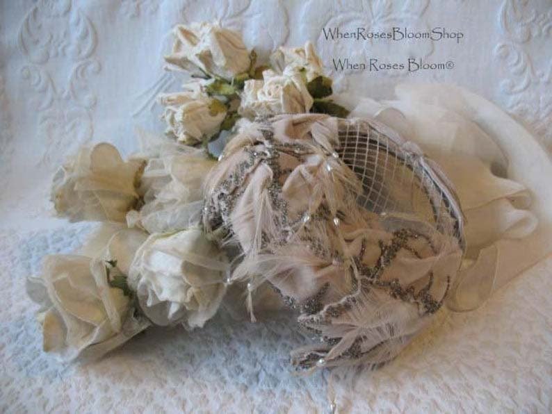 Vintage Bridal Wedding Cocktail Hat Fascinator Toque Eggshell 1950's New Elegant Looking style  Mid Century  Retro Party WhenRosesBloom