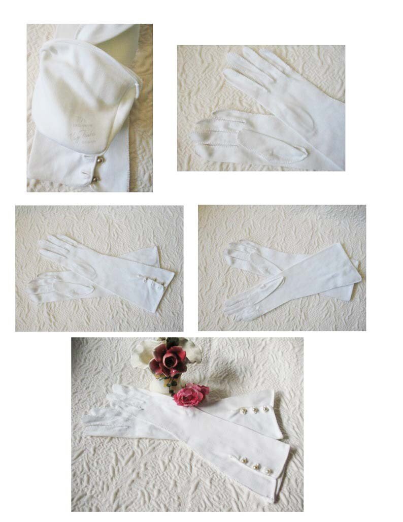 White Gloves Sz 7 1/2 Vintage Wedding Debutante Tea Party Dance Downton J Austen Cosplay Elegant Hollywood Mid Century Style WhenRosesBloom
