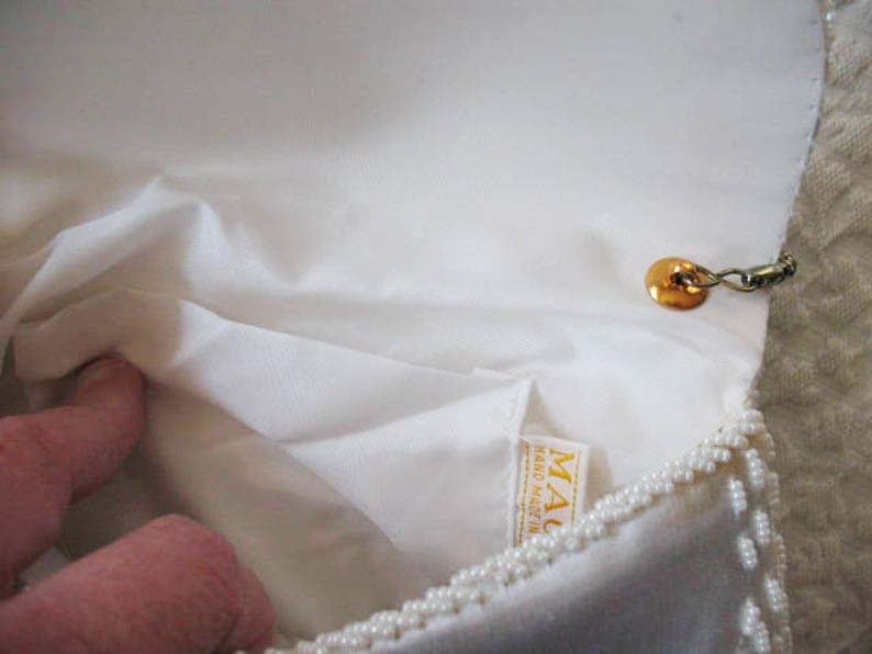 White Beaded Purse Vintage  Mid Century Retro Evening Purse Wedding Classic Dance Cocktail Party 20s Gatsby Cosplay Style NOS WhenRosesBloom