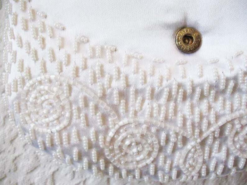 White Beaded Purse Vintage  Mid Century Retro Evening Purse Wedding Classic Dance Cocktail Party 20s Gatsby Cosplay Style NOS WhenRosesBloom