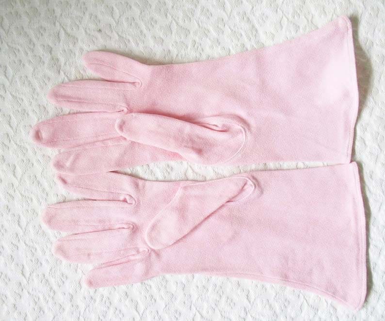 Pink Gloves Sz 6 1/2 Vintage Matinee Wedding Tea Retro Mid Century Bridal Downton Jane Austen Dress Cosplay Free Ship  US When Roses Bloom