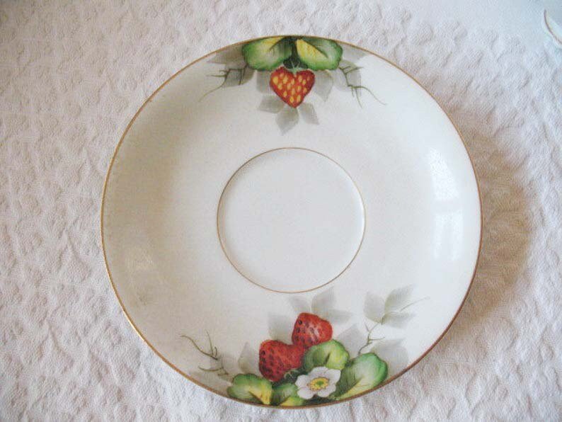 Vintage Footed Tea Cup Occupied Japan  Strawberries Mid Century TeaTime Gift  Victoria Downton Farmhouse Cottage Shabby Chic WhenRosesBloom