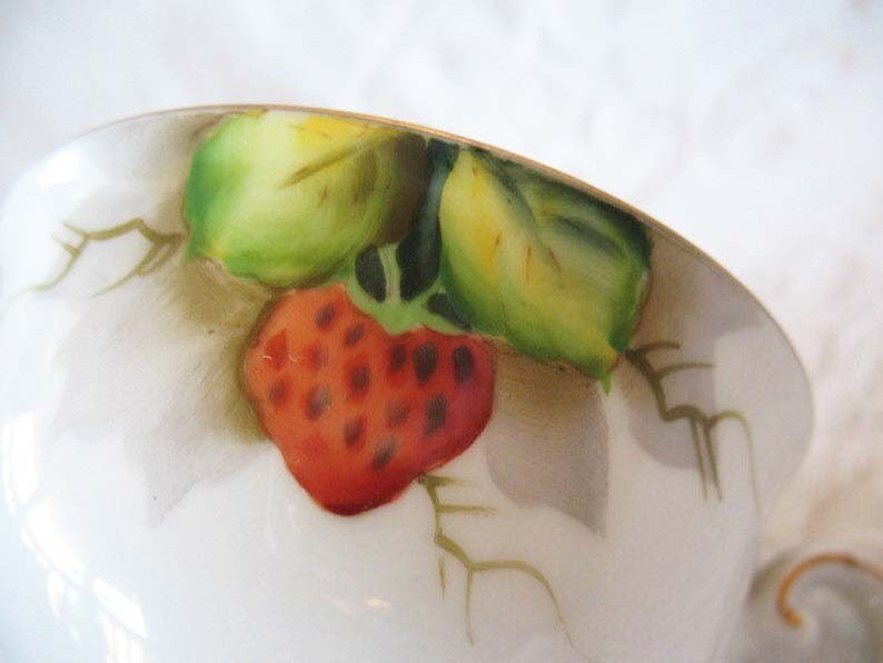 Vintage Footed Tea Cup Occupied Japan  Strawberries Mid Century TeaTime Gift  Victoria Downton Farmhouse Cottage Shabby Chic WhenRosesBloom