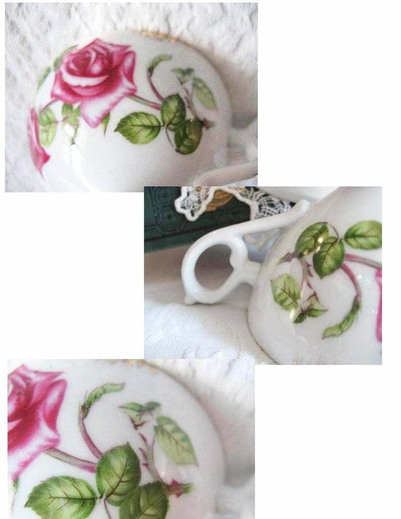 Vintage Teacup Lefton Pink Roses Footed China Retro Tea Dainty Decorative Tea Gift Mid Century Shabby Chic WhenRosesBloom Classic Tea