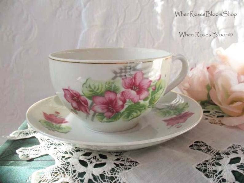 Vintage Tea Cup Pink Floral Occupied Japan Mid Century Afternoon TeaTime Gift Downton Tea Cottage Farmhouse Shabby Chic Style WhenRosesBloom