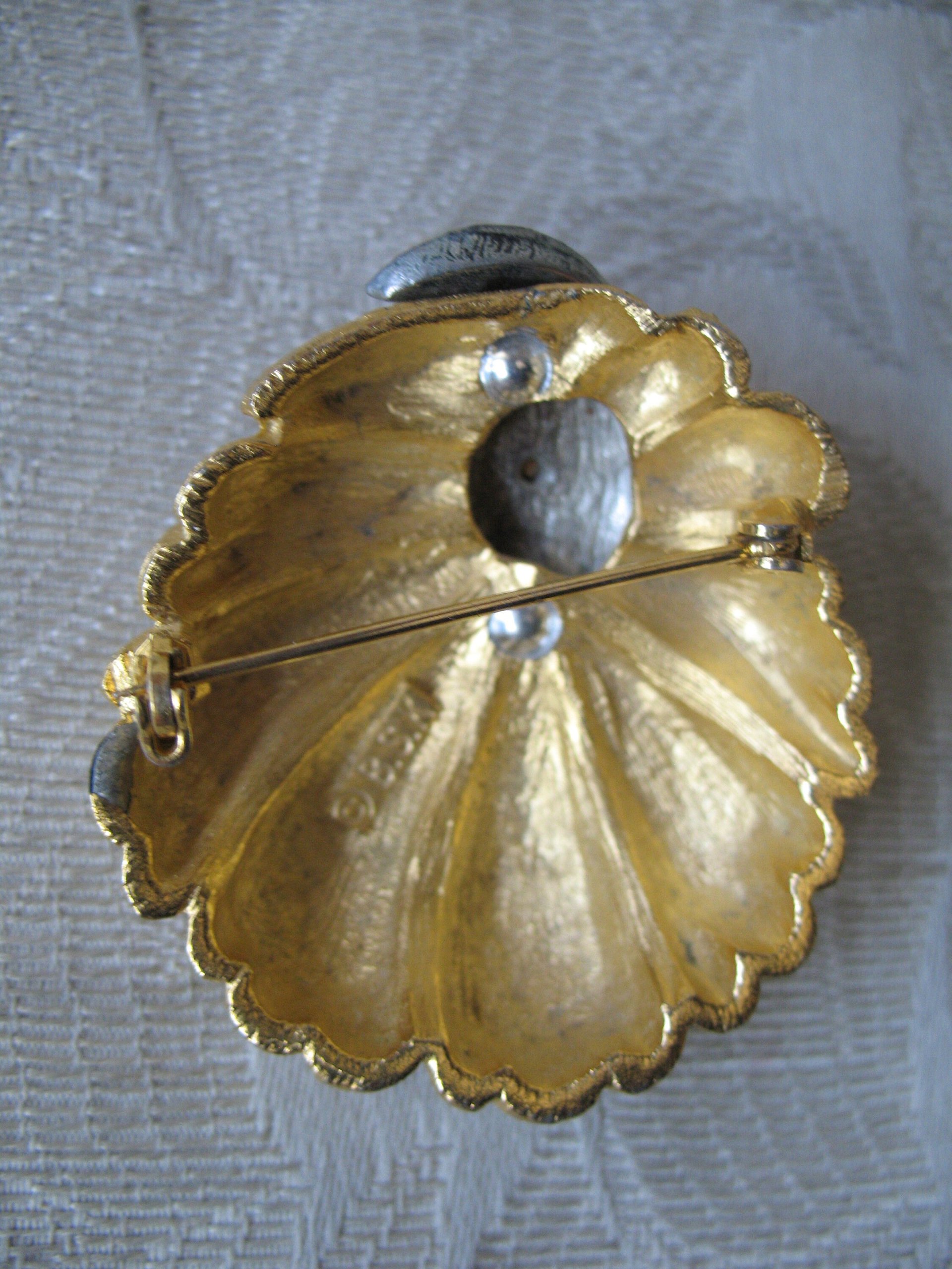 Rhinestone Brooch Costume Jewelry Gold Tone Pin mark BSK Vintage mid century 1950s Retro Style Lapel Dress Pin When Roses Bloom