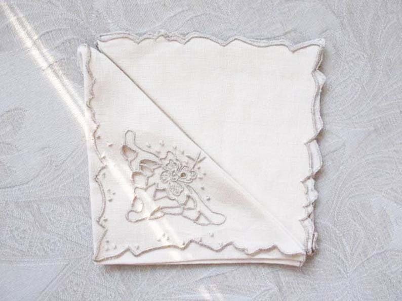 Vintage Madeira Napkins Set/4 Cutwork Embroidery Heirloom Linens NOS new old stock elegant tea napkins Shabby Chic Cottage  When Roses Bloom