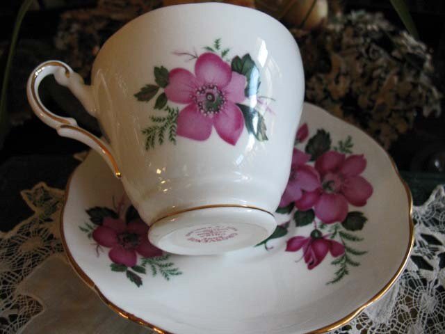 Tea Cup Grosvenor Pink Wild Roses English Bone ChinaTea Gift Vintage Retro Mid Century Shabby Chic Romantic Cottage Style WhenRosesBloom