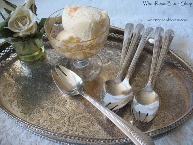 Vintage Silver Ice Cream Forks Set of 6  Dessert Spoons Rare Party Entertain Allure Pattern Tea Birthday Wedding Shower Gift  WhenRosesBloom