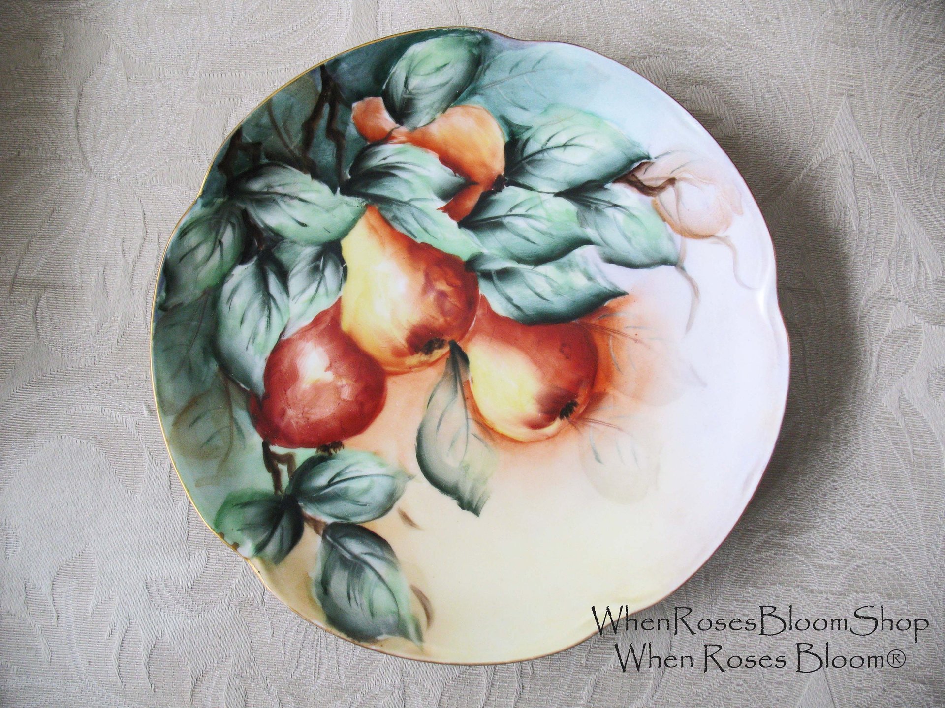 Cake Plate  w/ Pears Vintage Hand Painted China Tea Party Gift Dish  1900's Edwardian Victorian Cottage Shabby Chic WhenRosesBloom
