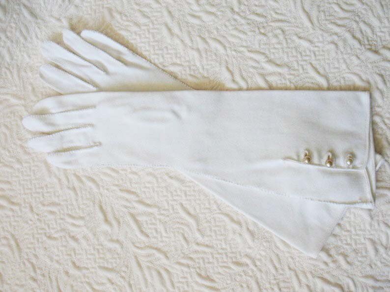 White Gloves Sz 7 1/2 Vintage Wedding Debutante Tea Party Dance Downton J Austen Cosplay Elegant Hollywood Mid Century Style WhenRosesBloom