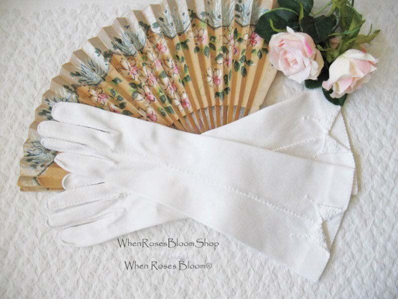 White Gloves Vintage Retro Mid Century Wedding Bride Bridesmaid Classic Matinee Downton Austen Cosplay NOS Free ship US WhenRosesBloom