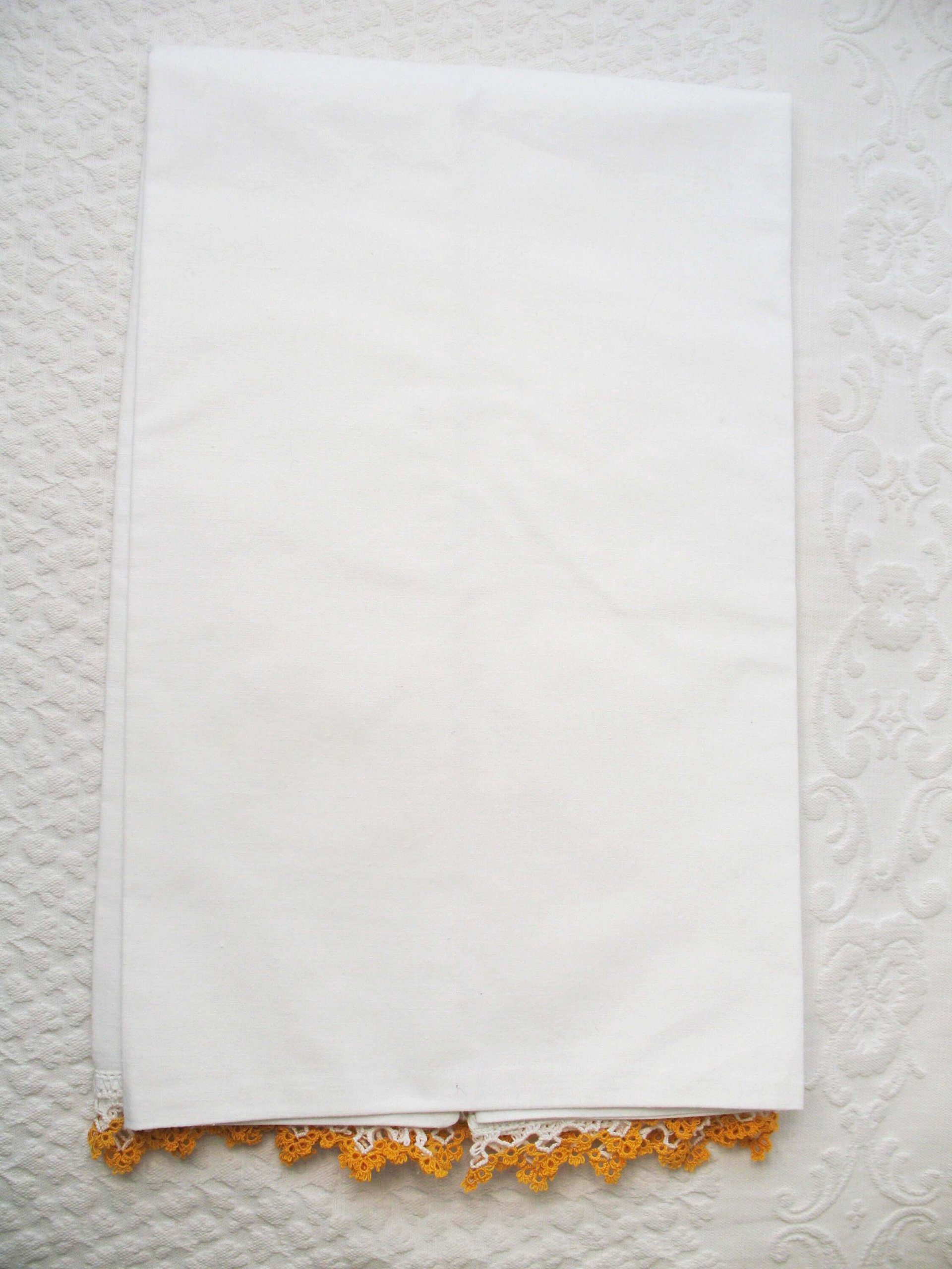 Pillowcase Tatted Lace Edge Flower Basket Heirloom New Old Shabby Chic Farmhouse Cottage Style Free Shipping in US WhenRosesBloom