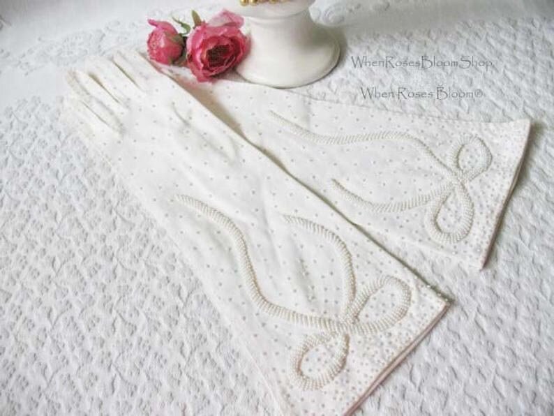 White Gloves Vintage Wedding Tea Retro Mid Century Matinee Bride Bridesmaid Downton J Austen Titanic  Cosplay Free Ship  US When Roses Bloom