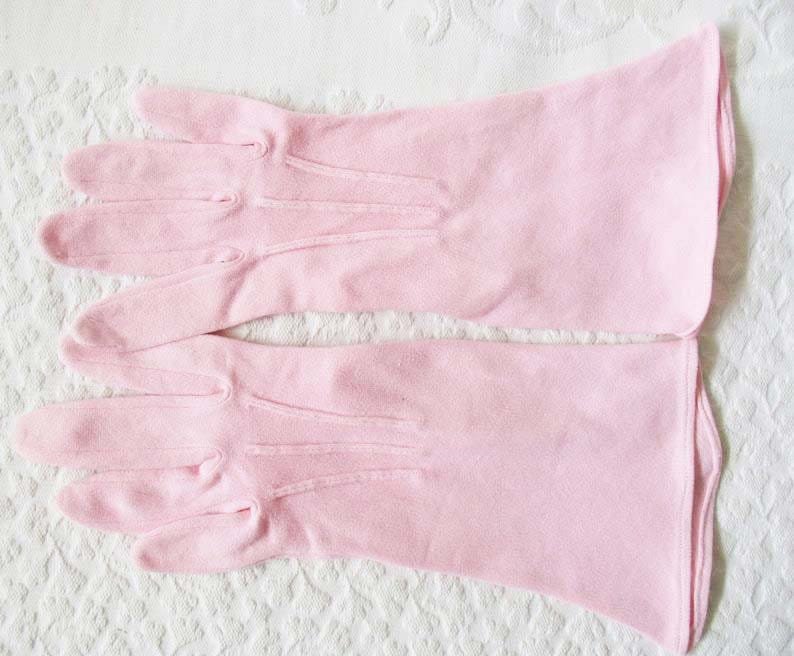 Pink Gloves Sz 6 1/2 Vintage Matinee Wedding Tea Retro Mid Century Bridal Downton Jane Austen Dress Cosplay Free Ship  US When Roses Bloom
