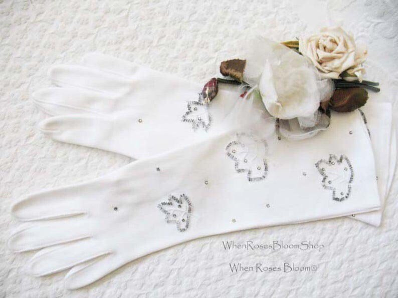Vintage Long White Gloves  Wedding Dance Mid Century Retro Hollywood Glamour Miss Fisher Downton Cosplay FREE SHIP in US   WhenRosesBloom