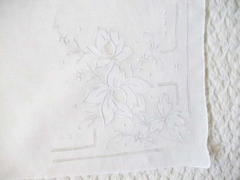Vintage White Hanky Wedding Keepsake Remembrance Heirloom Embroidery Classic Romantic Handkerchief FREE Ship in US  WhenRosesBloom