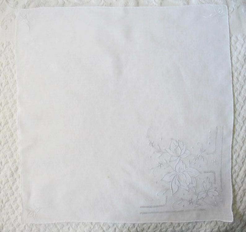 Vintage White Hanky Wedding Keepsake Remembrance Heirloom Embroidery Classic Romantic Handkerchief FREE Ship in US  WhenRosesBloom