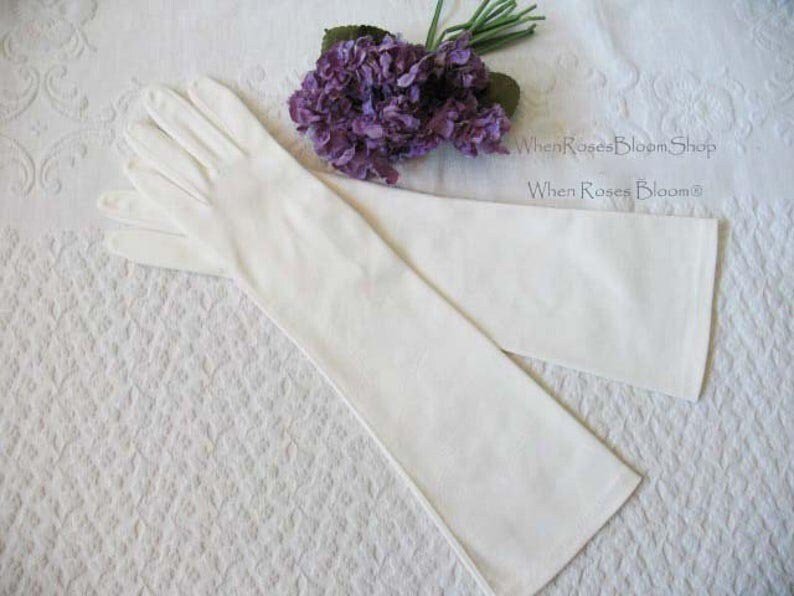 Vintage White Gloves Matinee Vegan Leather Wedding Classic Retro Mid Century Bride Downton Austen Cosplay Free Ship  US When Roses Bloom