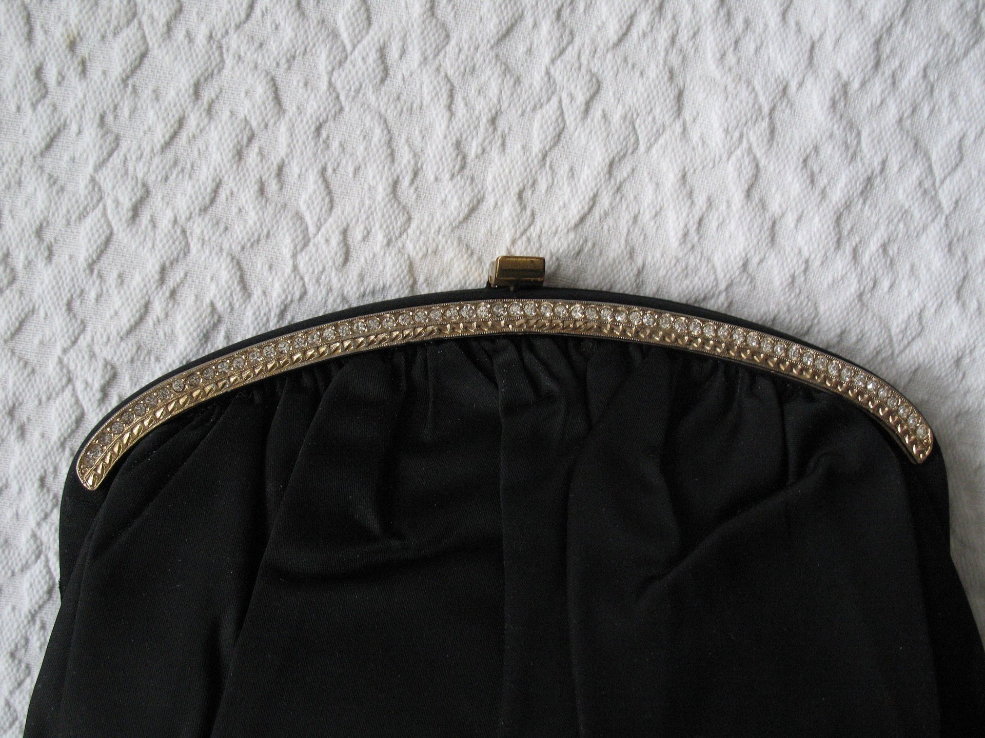 Vintage Black Purse Evening Hand Bag Rhinestones Mid Century Retro Classic Hollywood Glamour for Dance Cocktail Party WhenRosesBloom
