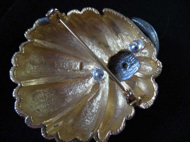 Rhinestone Brooch Costume Jewelry Gold Tone Pin mark BSK Vintage mid century 1950s Retro Style Lapel Dress Pin When Roses Bloom