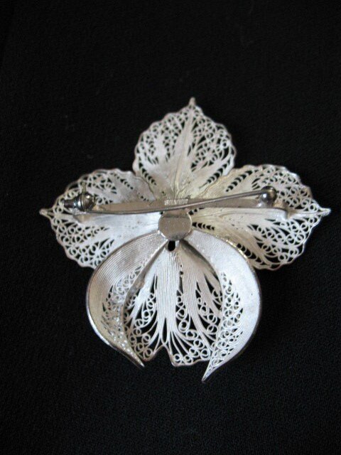 Vintage Floral Pin Brooch Silver Pearl Mid Century Jewelry Lapel Dress Pin Hat Pin Evening Wear Jewelry WhenRosesBloom