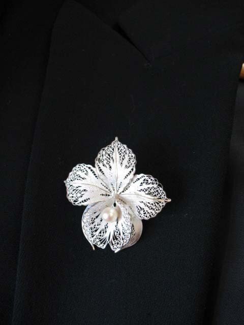 Vintage Floral Pin Brooch Silver Pearl Mid Century Jewelry Lapel Dress Pin Hat Pin Evening Wear Jewelry WhenRosesBloom