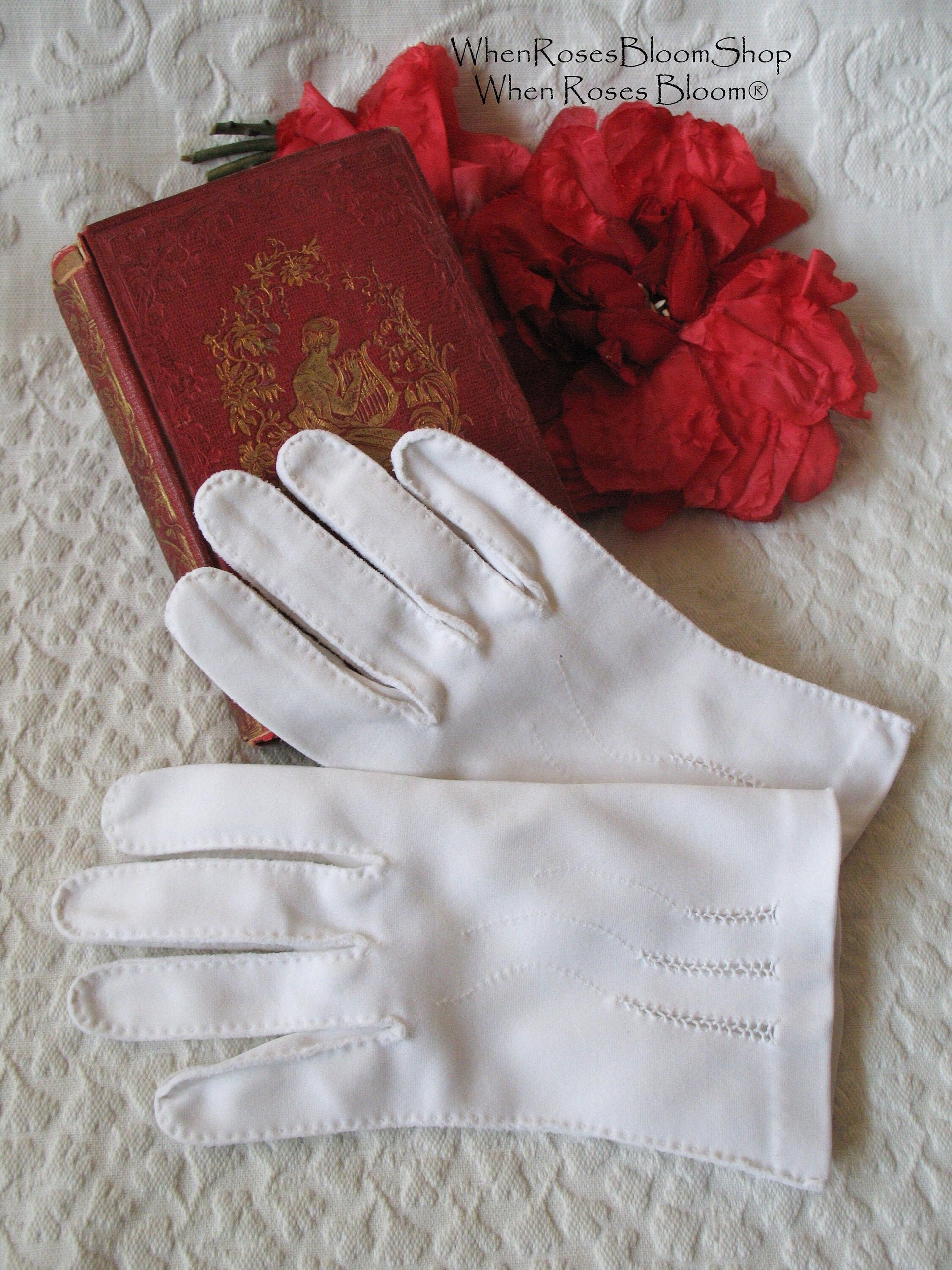 Vintage White Gloves for Classic Tea Party 1st Communion Wedding Bride Bridesmaid Retro Mid Century Style WhenRosesBloom