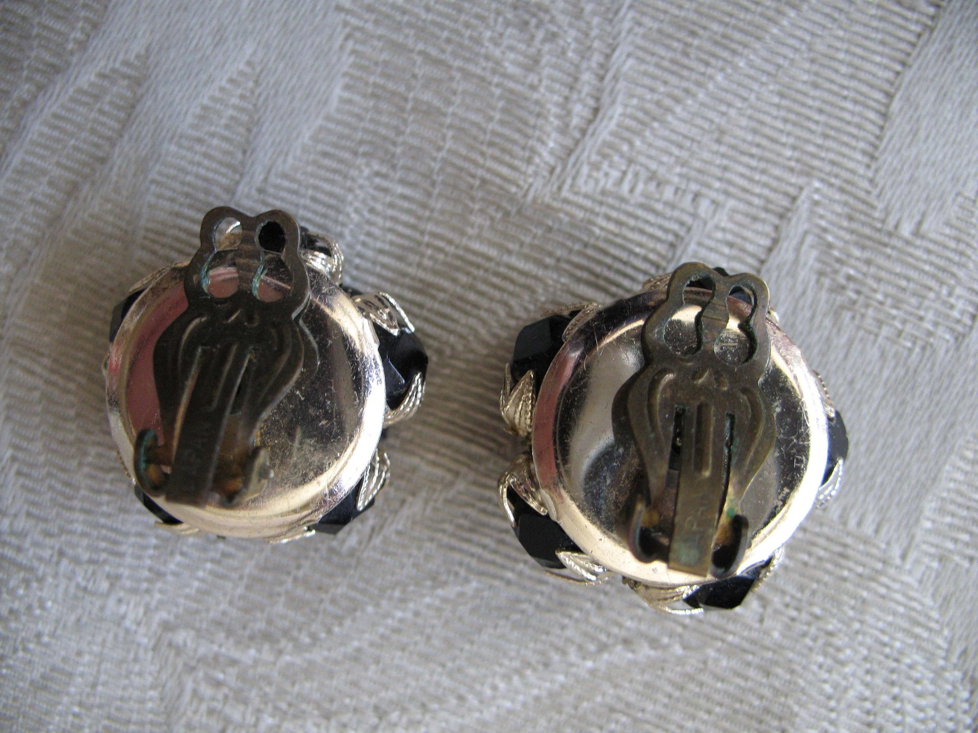 Black Lucite Clip On Earrings Mid Century Retro Vintage Jewelry Plastic Crystal Facet Jewels Hollywood Regency WhenRosesBloom