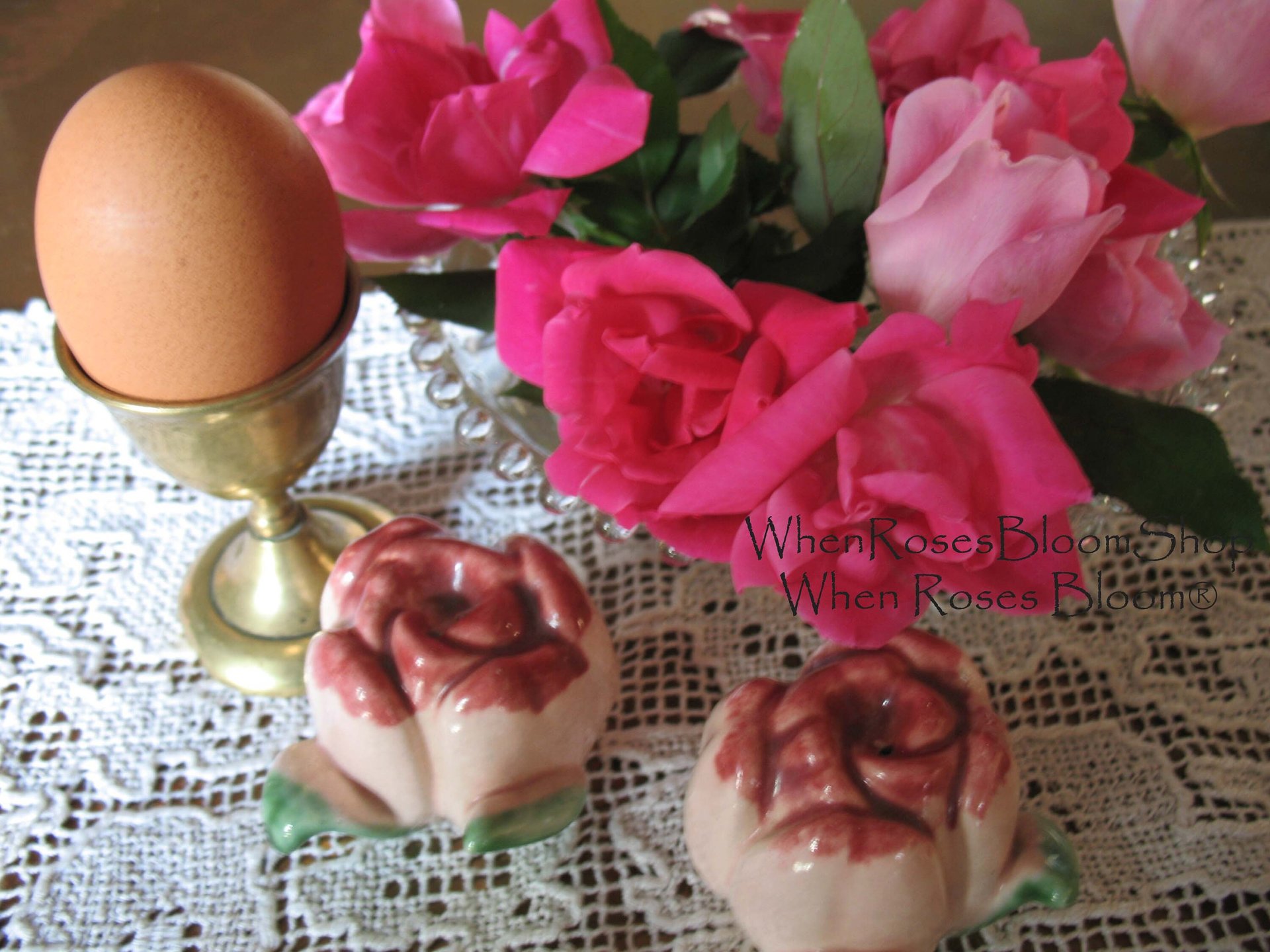 Vintage California Pottery Rose Salt Pepper Sylvans Shabby Chic Cottage Farmhouse Romantic Retro Mid Century Urban Style WhenRosesBloom