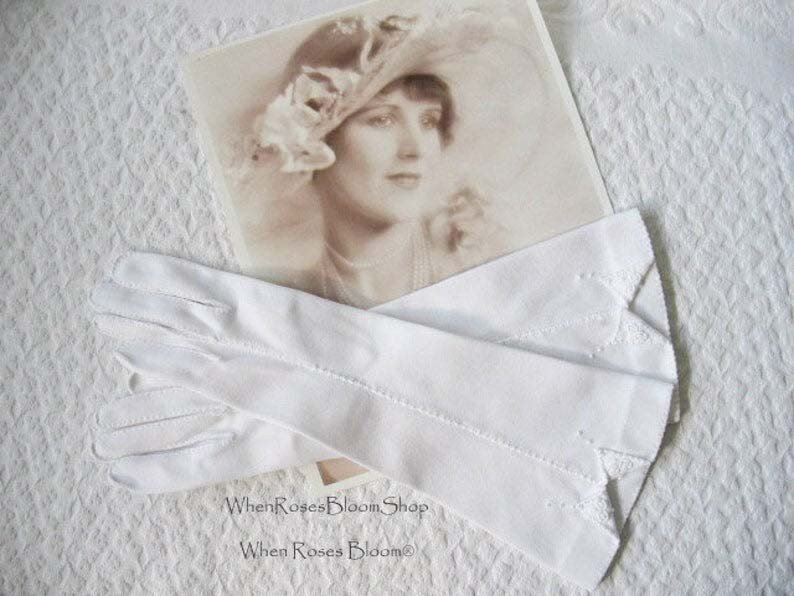 White Gloves Vintage Retro Mid Century Wedding Bride Bridesmaid Classic Matinee Downton Austen Cosplay NOS Free ship US WhenRosesBloom
