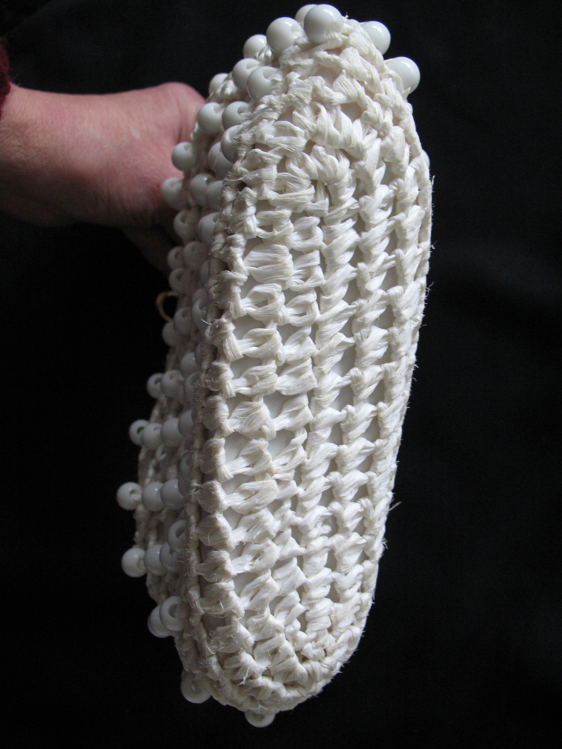 Vintage Italian Purse White Crochet Raffia Beads Boho Bohemian Retro Mid Century Suburban Chic Summer HandBag Casual Classic WhenRosesBloom