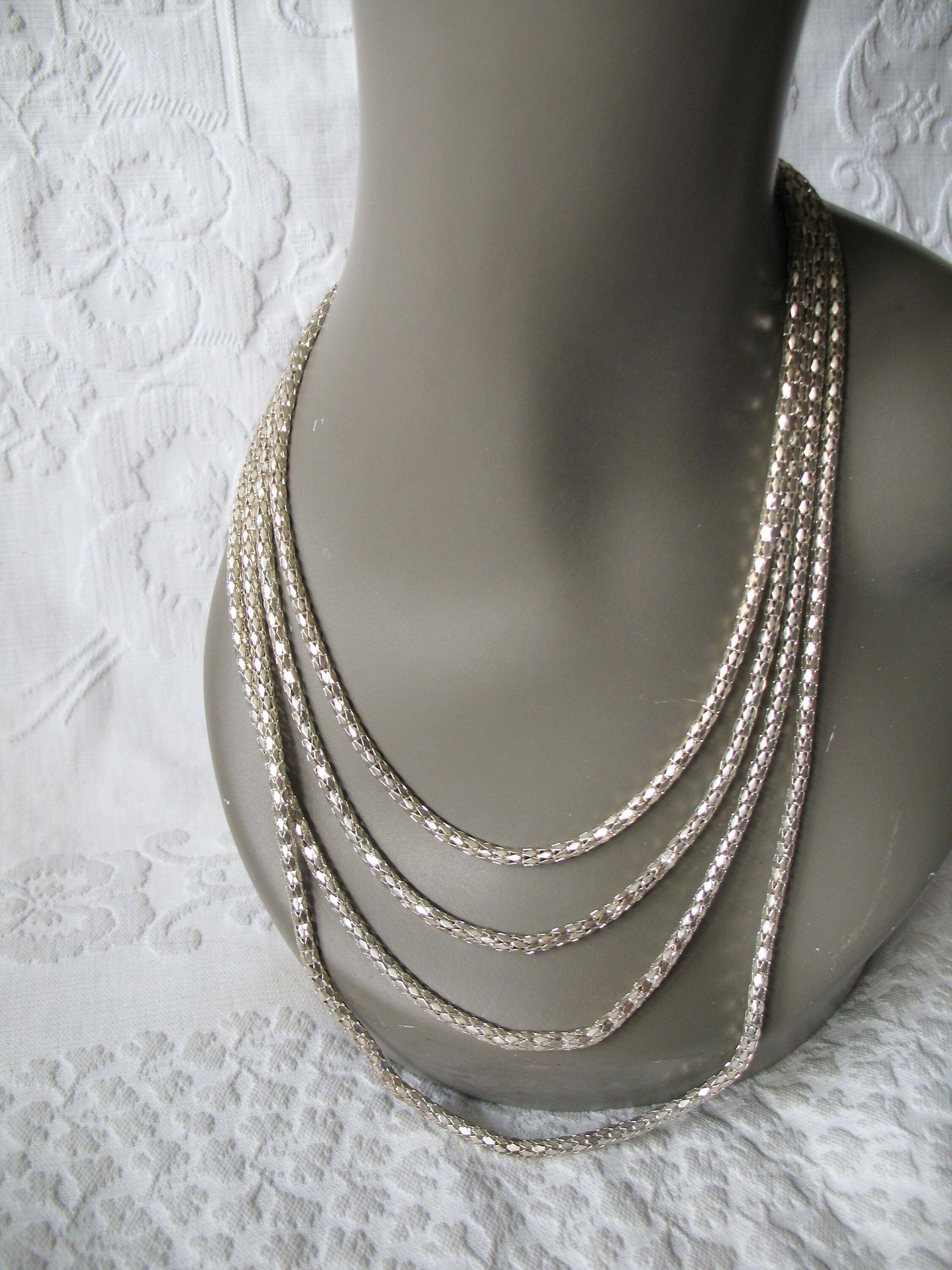 Silver Necklace Multi Chain Drape Statement Necklace Boho Gypsy Retro Style Elegant Wedding Vintage Necklace  WhenRosesBloom