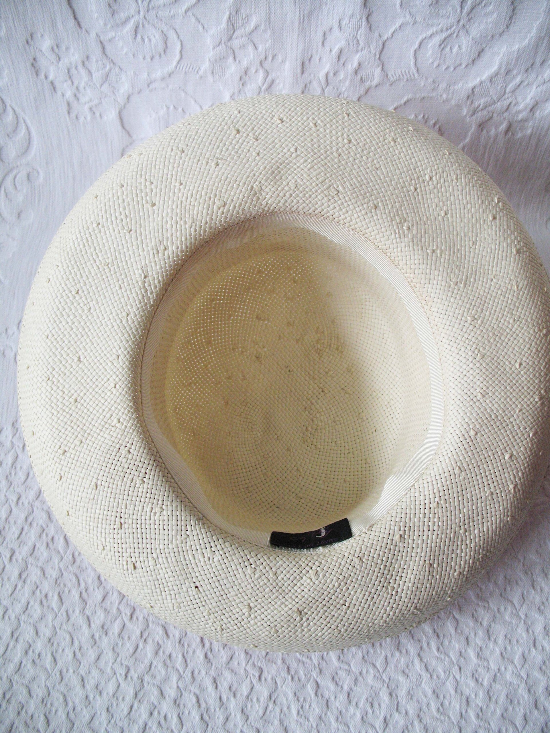 Vintage White Hat Straw Boater Panama Classic Tailored Elegance Tea Party Hat Retro Princess Diana Kate  Eric Javets Lily J  WhenRosesBloom