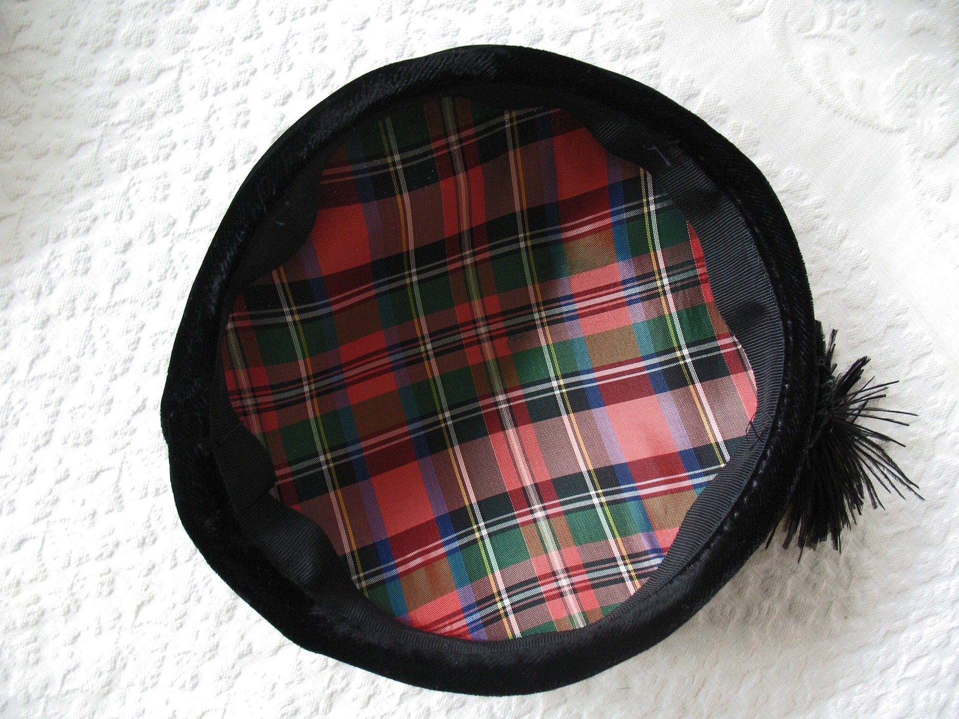 Vintage Hat Black Velvet Pill Box Mid Century 1950s Feather Rhinestone  Steampunk Cosplay  Kate Middleton Style WhenRosesBloom